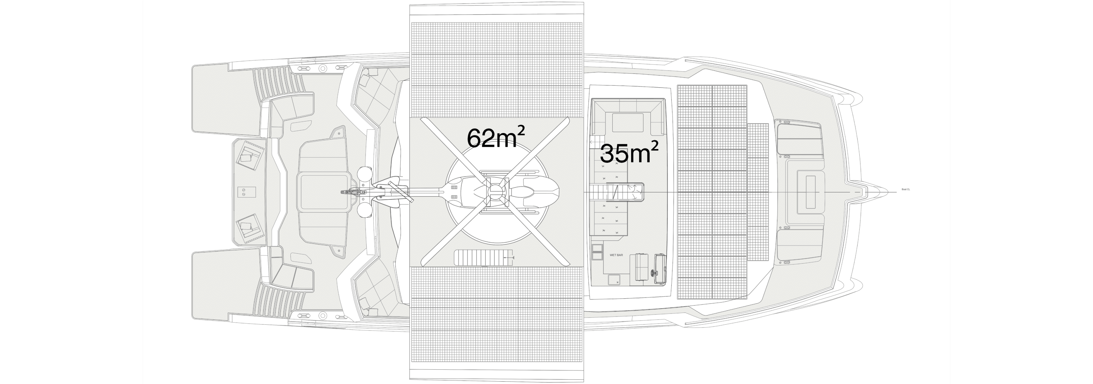 flybrifge helipad plan of a Silent 120 yacht with mesures