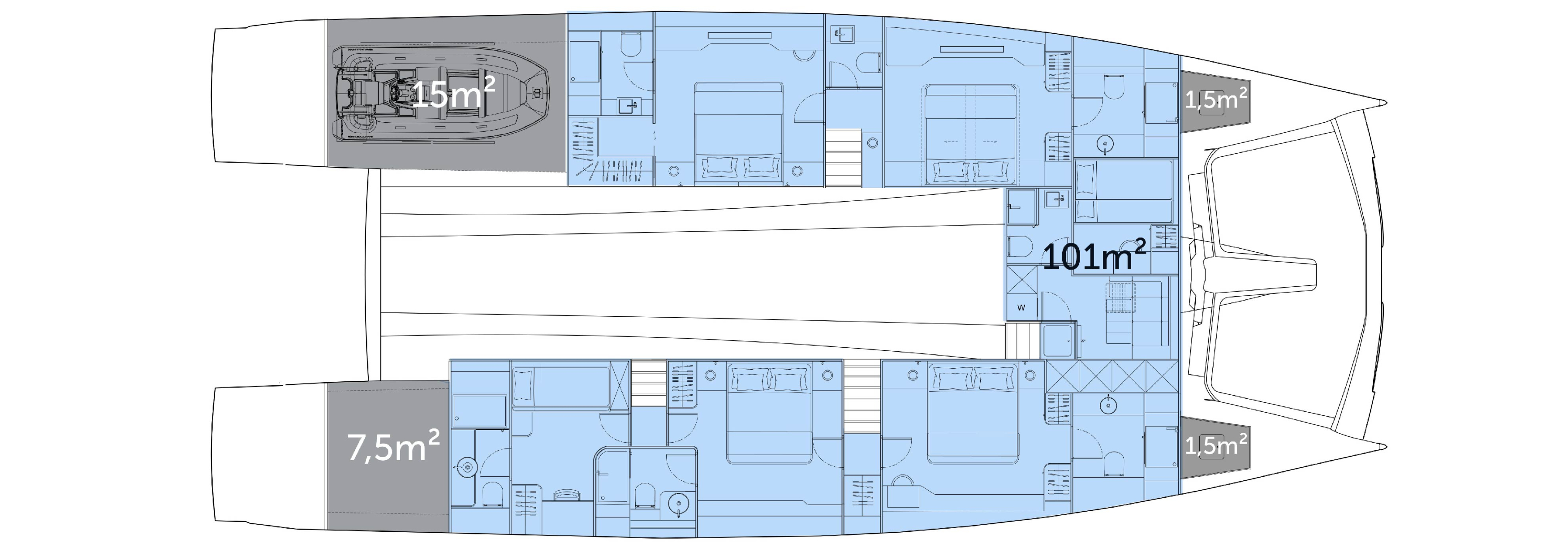 Silent 80 yacht 6 cabins lower deck area plan