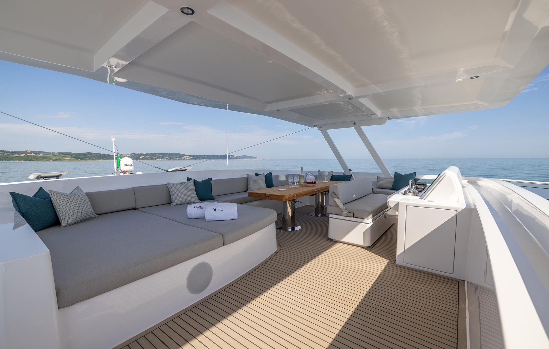 Interior of the flybridge of a yacht