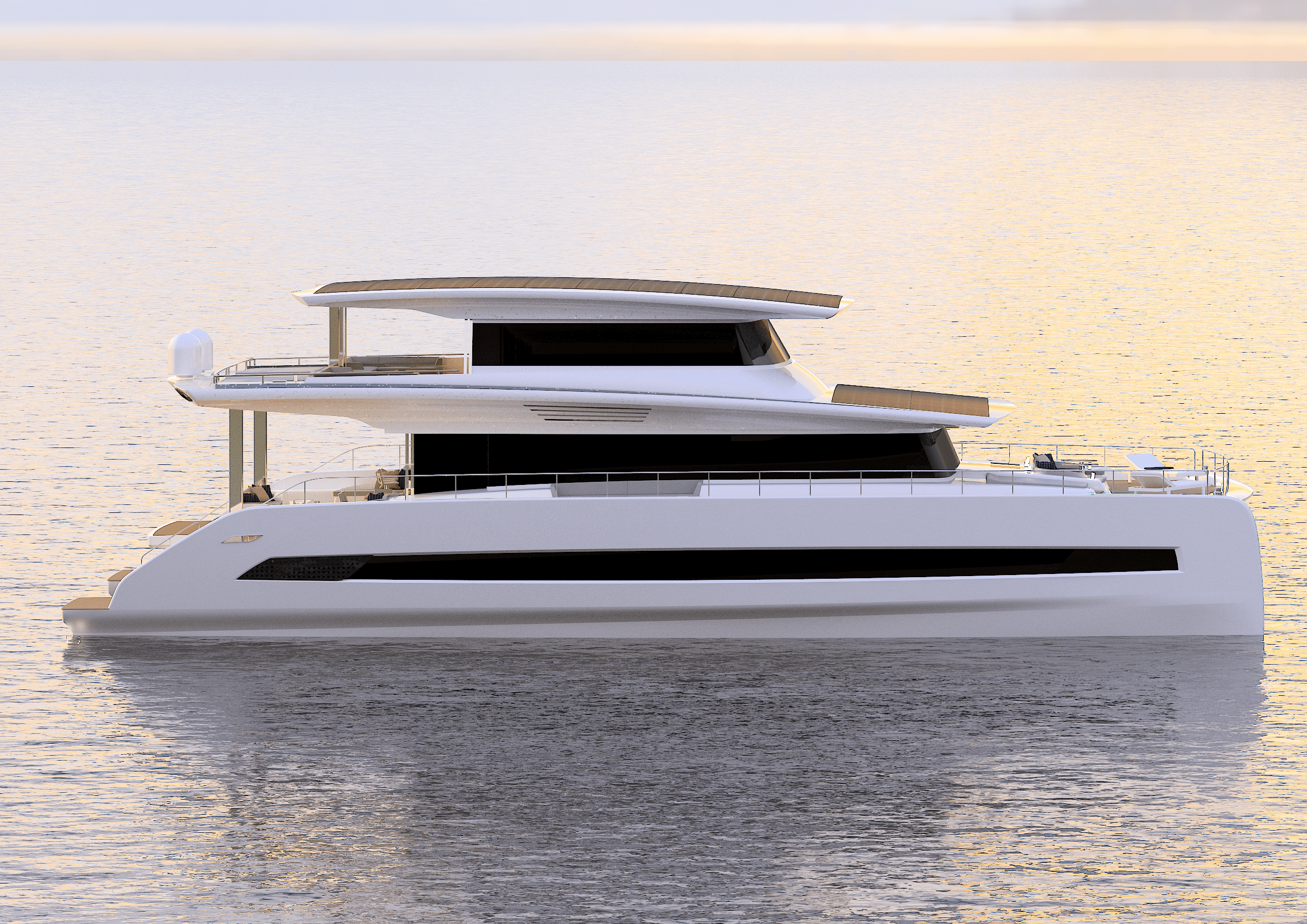 80 feet solar powered yacht with three decks with top closed