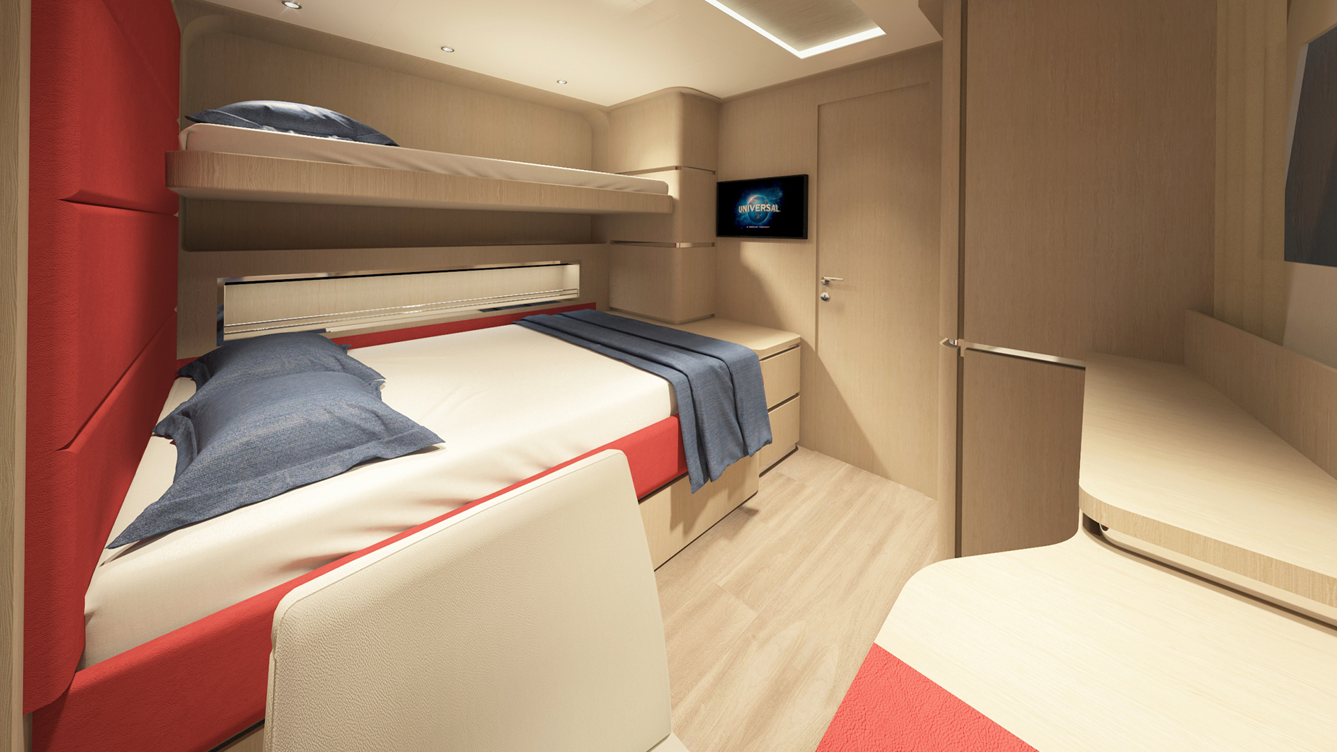 Bunk cabin on a luxurious yacht