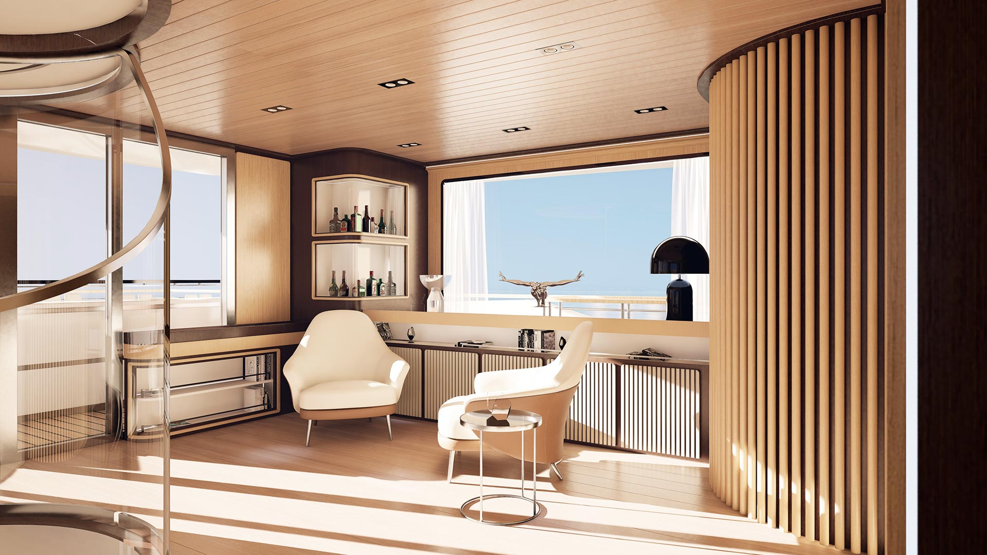 Luxurious yacht interior upper deck