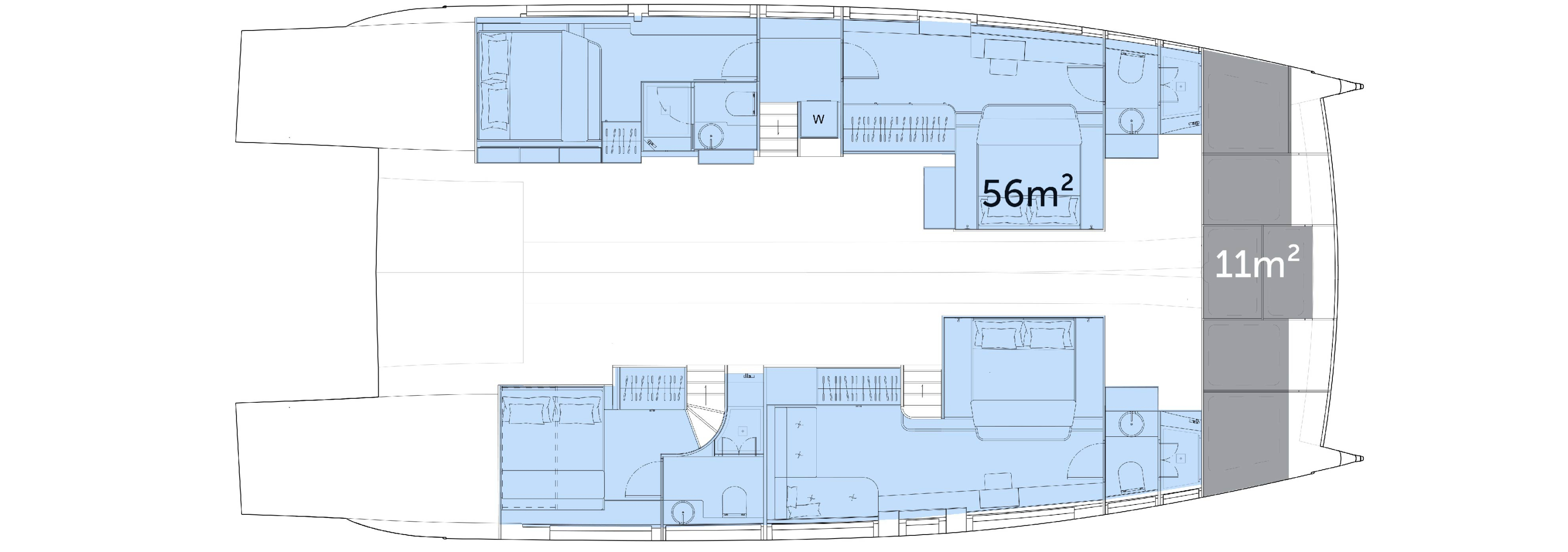 Yacht lower deck front exit area plan