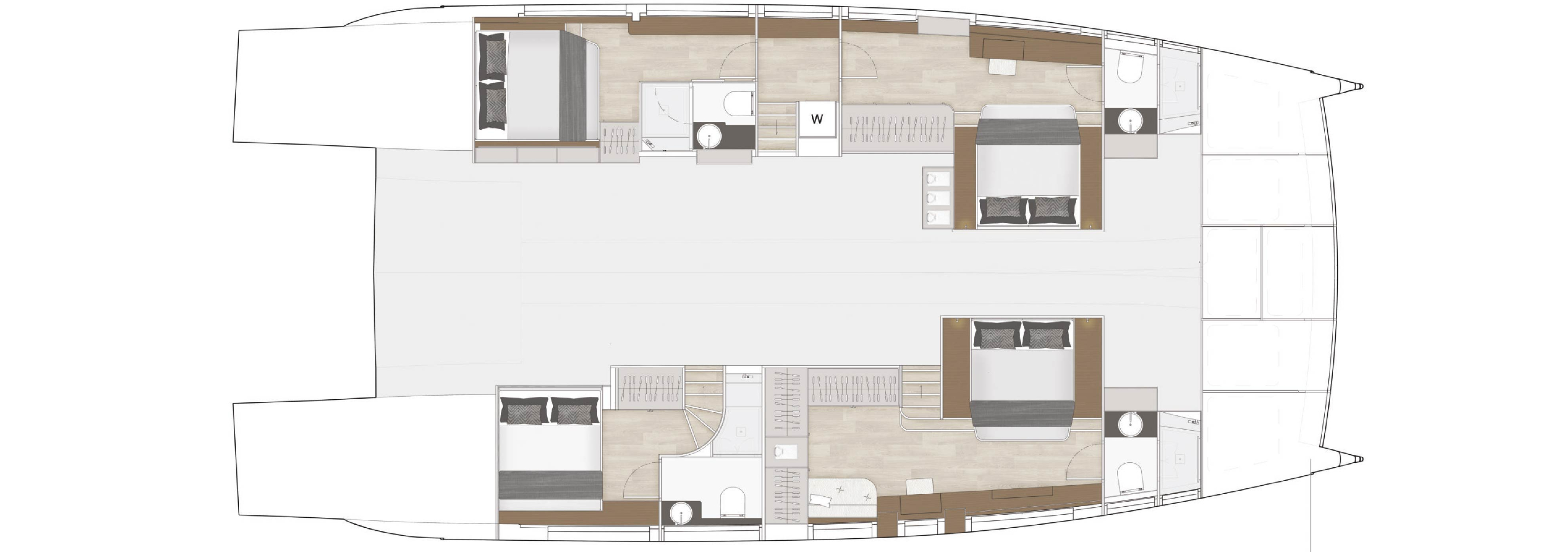 Yacht lower deck front exit plan