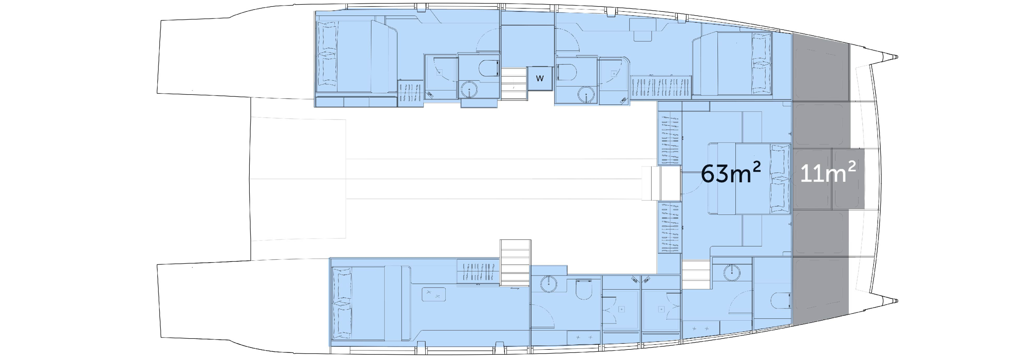 Yacht lower deck front master area plan