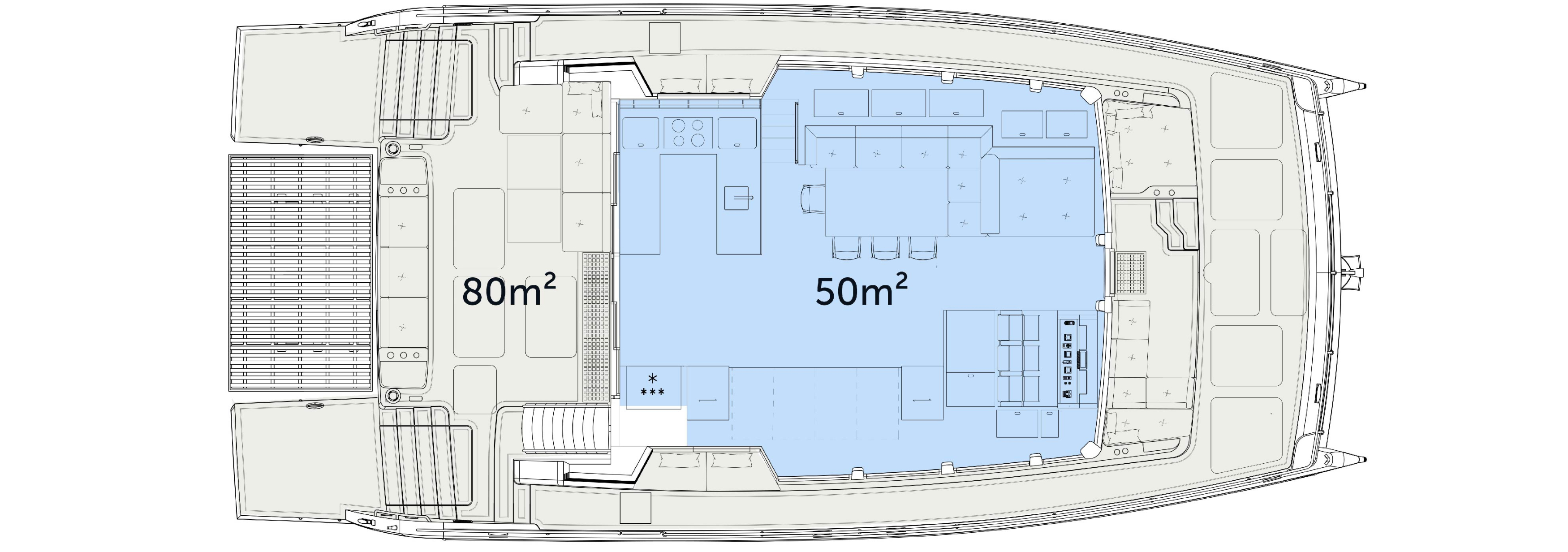 Yacht main deck front exit area plan