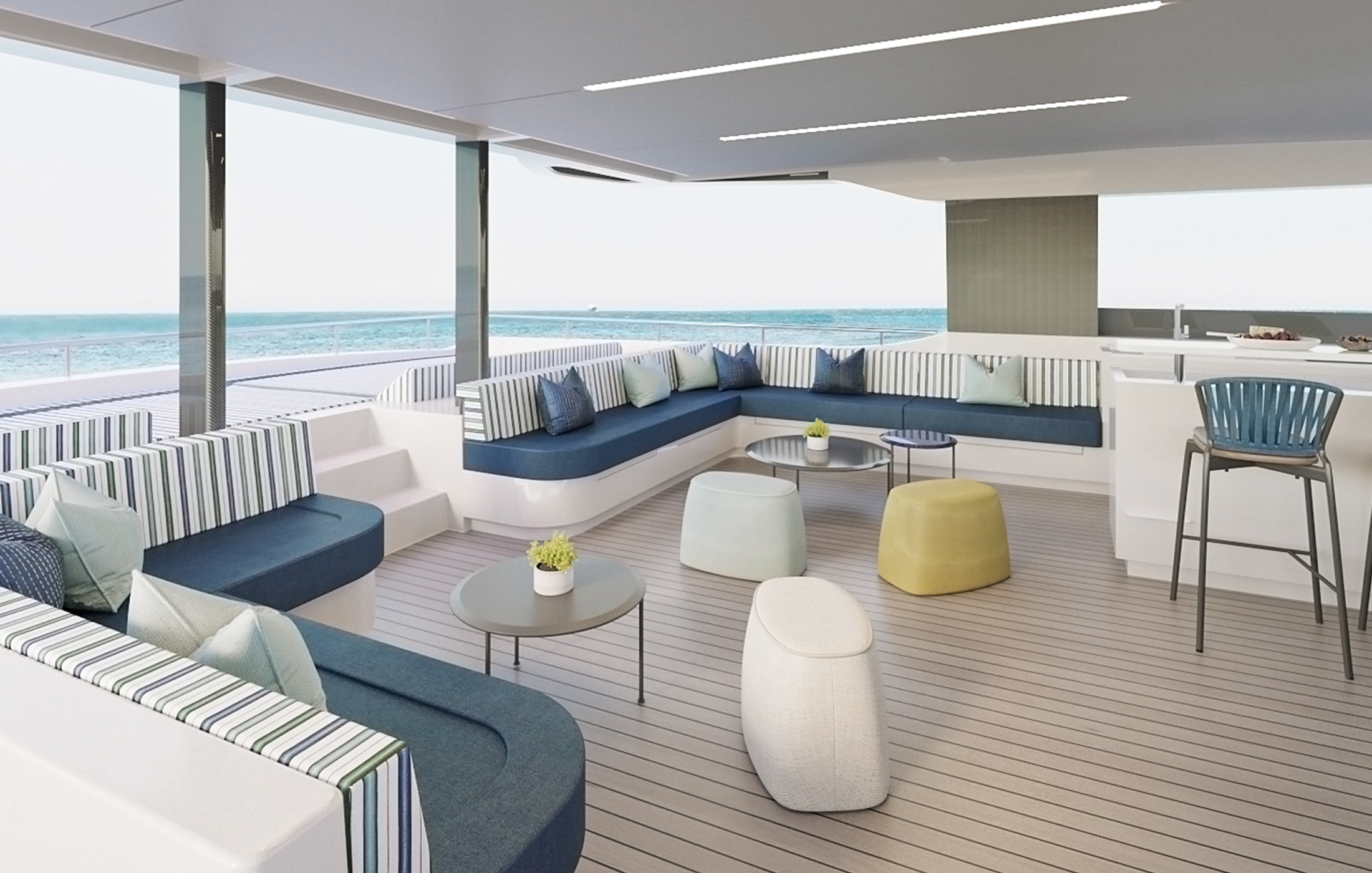 interior of the open deck of a yacht