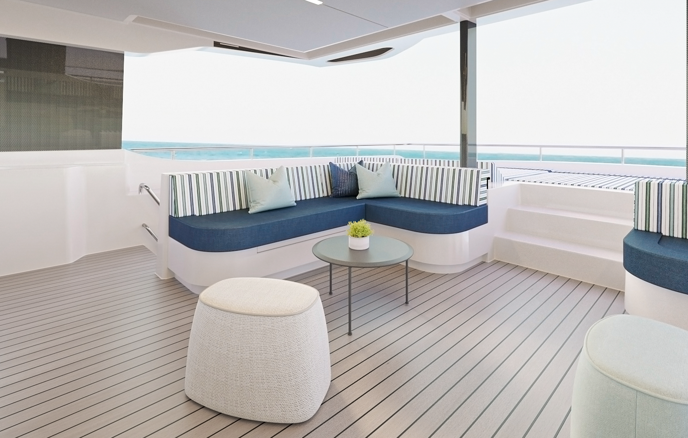 Interior of the open deck of a yacht
