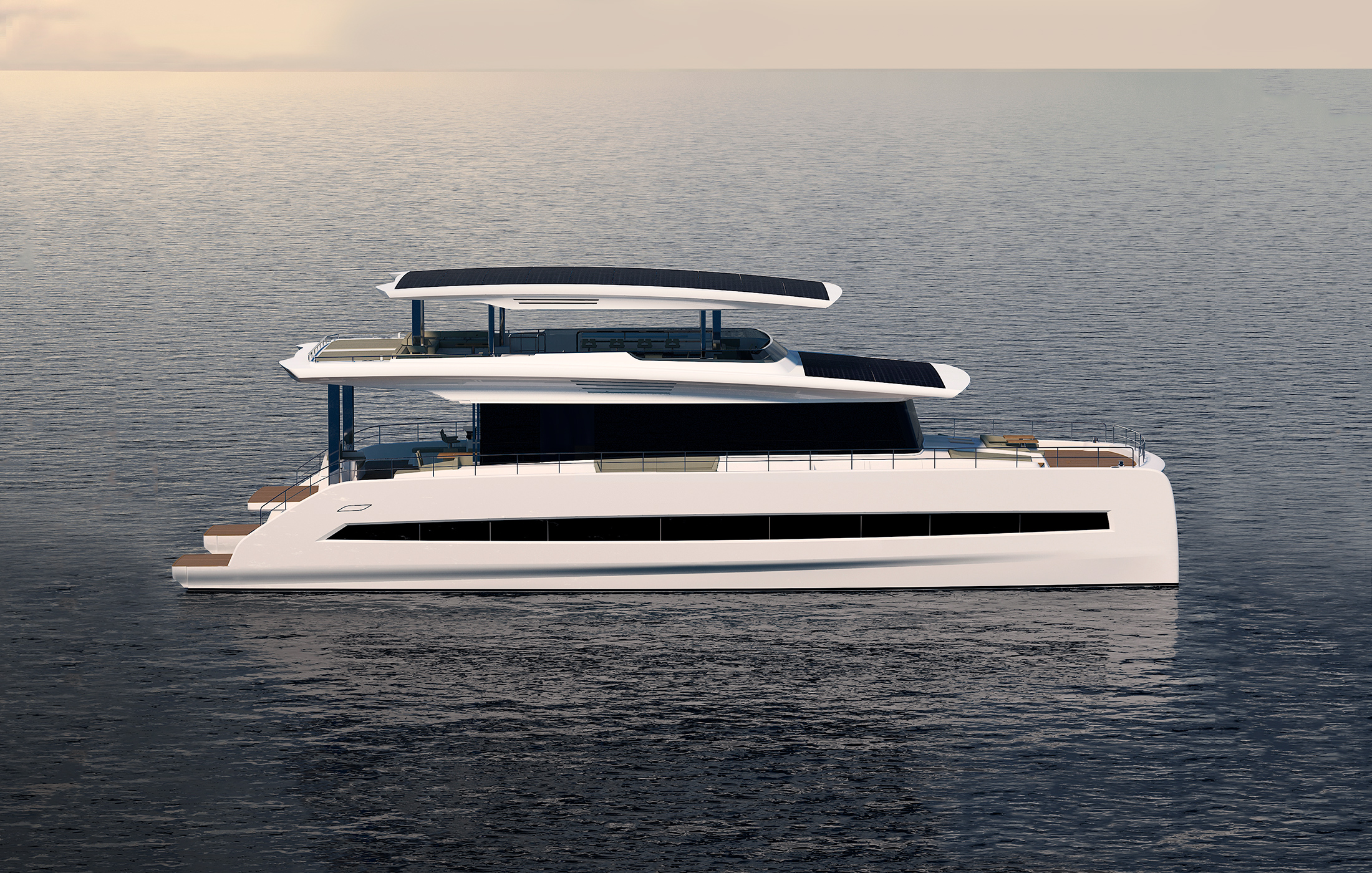 80 ft yacht with solar panels on the roof